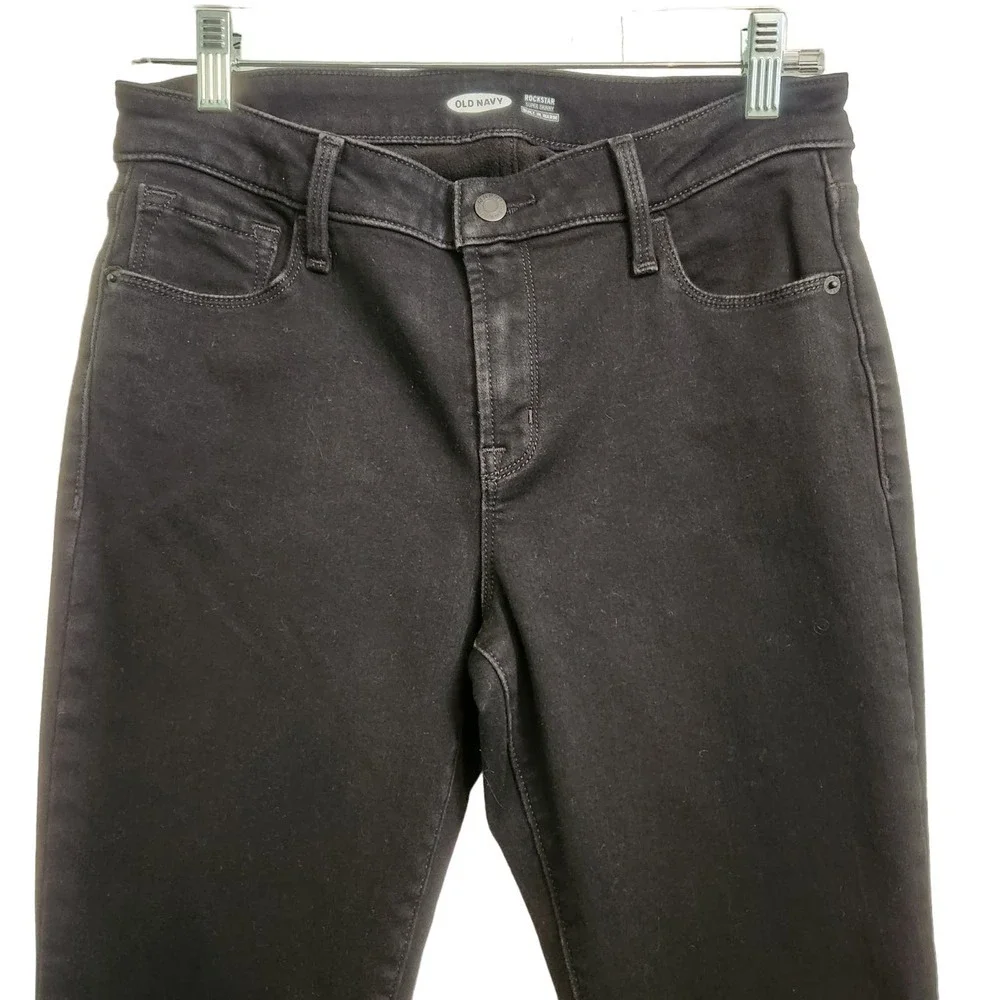 Old Navy Rockstar‎ Super Skinny Jeans Black Denim Mid Rise Rustic Women's Size 6
